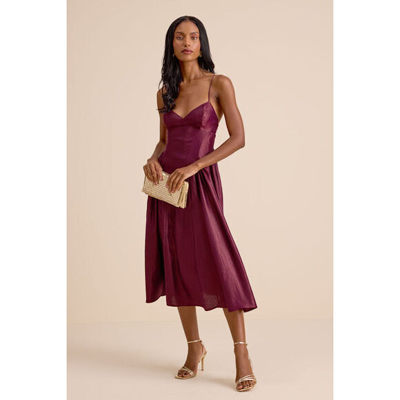 Lulus Dresses & Skirts - Lulus Paride Shiny Plum Gathered Lace-up Midi Dress Purple - Size S